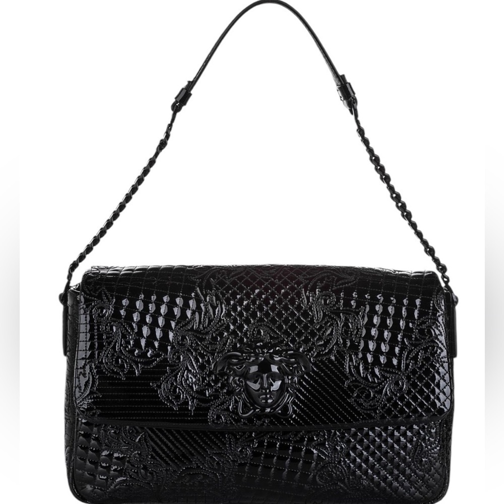 Versace Black Vanitas Medusa Patent Leather Shoulder Bag